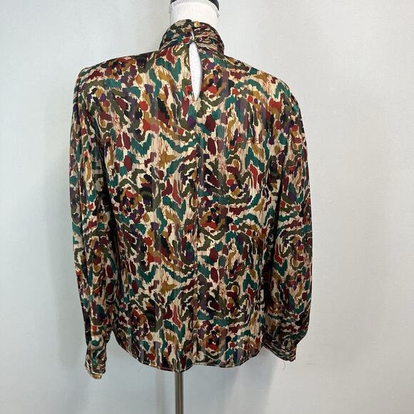 Vintage Notations Blouse sz 10 Orange Green Purple Career Shoulder Pads 90's Y2K - Picture 9 of 12